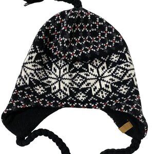 Woolrich Snowflake Knit Earflap Beanie Winter Hat Black and White Geometric